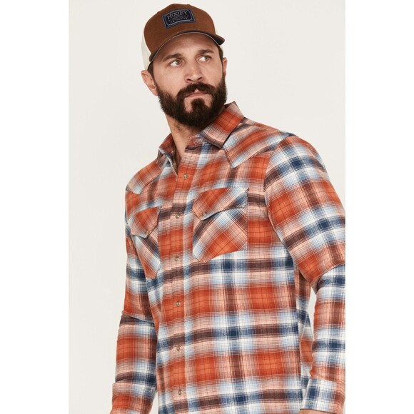 PENDLETON Wyatt Flannel Shirt Men’s XL Blue/Orange/Lt Blue Plaid Heavy Cotton - Picture 1 of 7